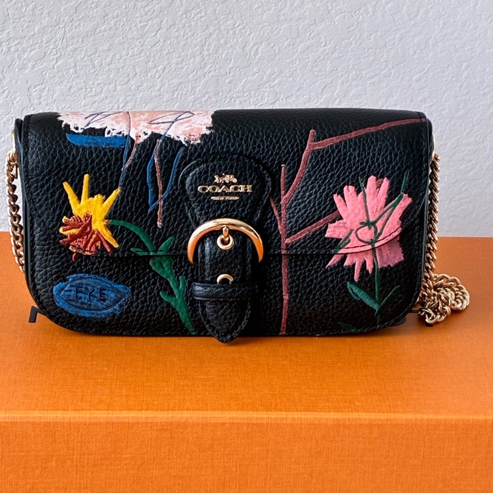 Coach Black Crossbody Bag with Floral Design